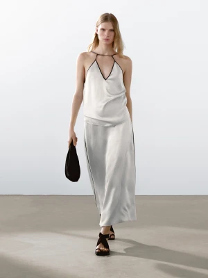 Zdjęcie produktu Satin Halter Top With Vivid Detail - Surowy - - Massimo Dutti - Kobieta