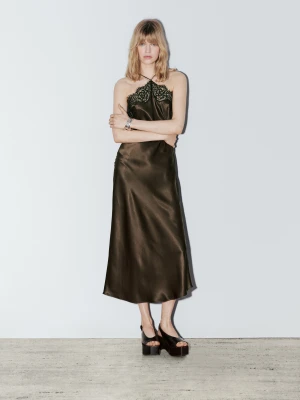 Satin Lingerie Dress - Studio - Brązowy - - Massimo Dutti - Kobieta
