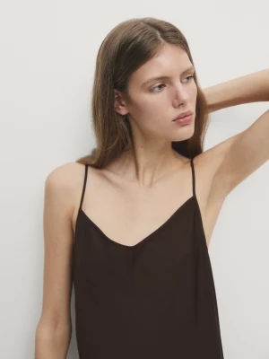 Satin Lingerie Midi Dress - Czekoladowy - - Massimo Dutti - Kobieta