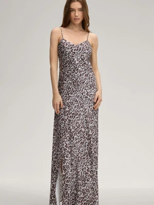 Satyna sukienka Delci w jasnoniebieskim/brązowym wzorze lamparta Joop