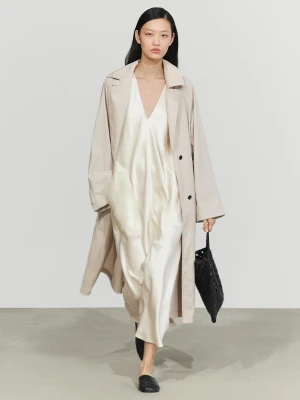 Satynowa Bieliźniana Sukienka Średniej Długości - Surowy - Massimo Dutti - Female