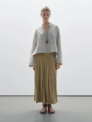 Satynowa Koszula W Paski Z Szerokim Dołem - Surowy - - Massimo Dutti - Kobieta