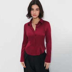 Satynowa koszula z długim rękawem bordowa House