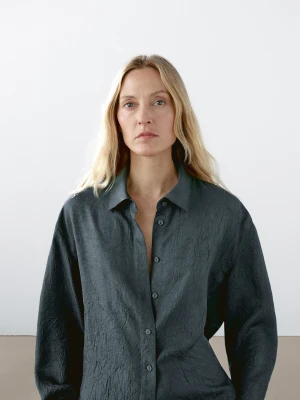Satynowa Koszula Z Fakturą - Zielony - - Massimo Dutti - Kobieta