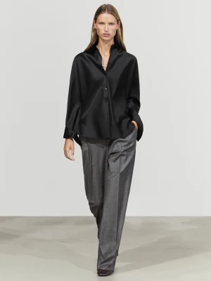 Satynowa Koszula Z Lejącej Tkaniny - Czarny - Massimo Dutti - Female