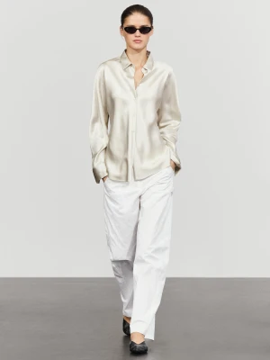 Satynowa Koszula Z Lejącej Tkaniny - Srebrny - Massimo Dutti - Female