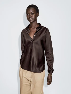 Satynowa Koszula Z Nietoperzowym Rękawem - Czekoladowy - - Massimo Dutti - Kobieta
