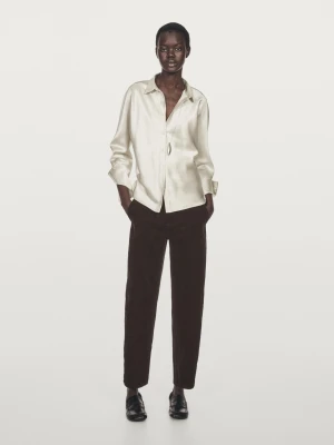Satynowa Koszula Z Nietoperzowym Rękawem - Srebrny - - Massimo Dutti - Kobieta