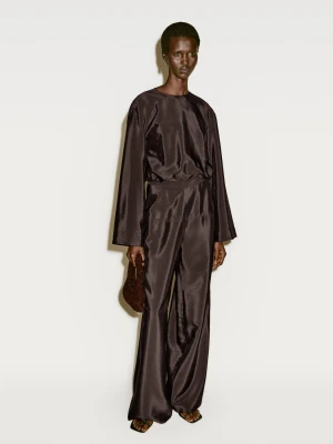 Satynowa Koszula Z Rozcięciem − Limited Edition - Czekoladowy - - Massimo Dutti - Kobieta