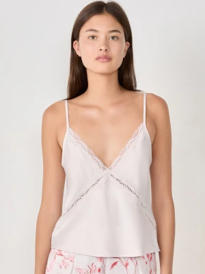 Satynowa koszulka na ramiączkach z dekoltem Etam