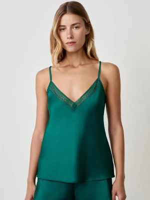Satynowa koszulka na ramiączkach z koronkowym dekoltem Etam