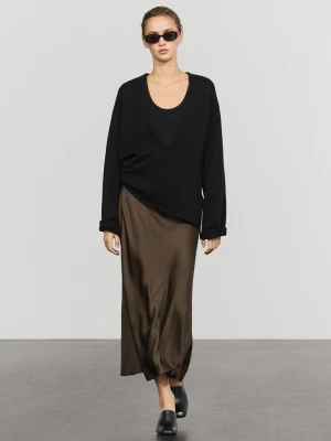 Satynowa Lejąca Spódnica - Brązowy - Massimo Dutti - Female