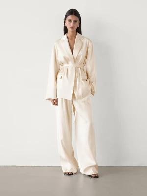 Satynowa Marynarka Od Garnituru - Surowy - - Massimo Dutti - Kobieta