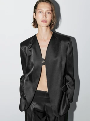 Satynowa Marynarka Z Szalikiem − Studio - Czarny - - Massimo Dutti - Kobieta