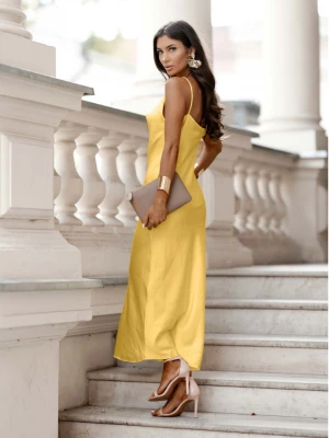 Satynowa maxi sukienka na ramiączkach ROSA - cytrynowa  magmac 