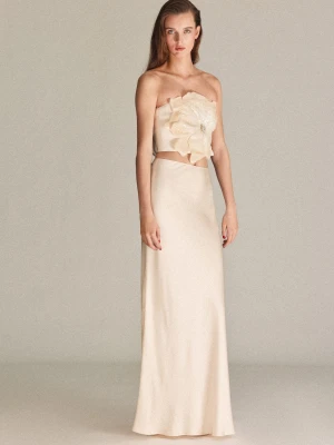 Satynowa spódnica maxi kremowy / écru - Kobieta - - MANGO