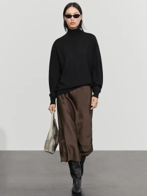 Satynowa Spódnica Midi - Brązowy - Massimo Dutti - Female