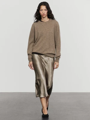 Satynowa Spódnica Midi O Kroju Litery A - Szary Mysi - Massimo Dutti - Female