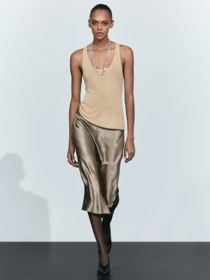 Satynowa Spódnica Midi O Kroju Litery A - Szary Mysi - Massimo Dutti - Female