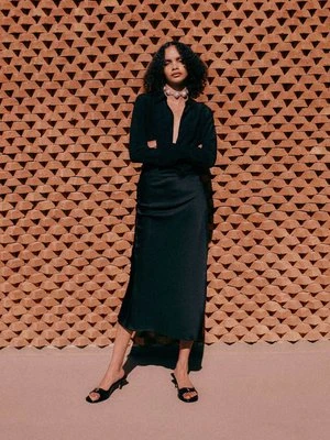 Satynowa spódnica midi z drapowaniem PATRIZIA PEPE