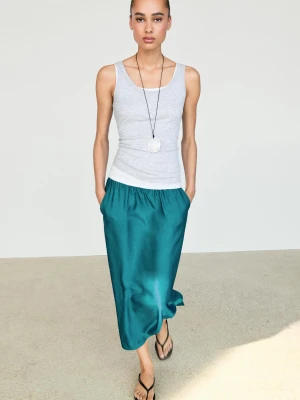 Satynowa Spódnica Midi Z Kieszeniami - Niebieski - - Massimo Dutti - Female