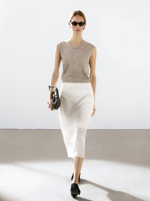Satynowa Spódnica Średniej Długości - Surowy - - Massimo Dutti - Kobieta