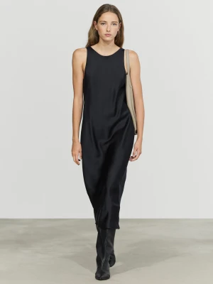 Satynowa Sukienka Crinkle - Niebieski - Massimo Dutti - Female