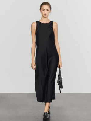 Sukienka Średniej Długości Satynowy - Niebieski - Massimo Dutti - Female