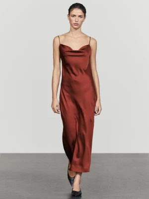 Satynowa Sukienka Midi - Spal. Pomar - 34 (Xs) - Massimo Dutti - Female