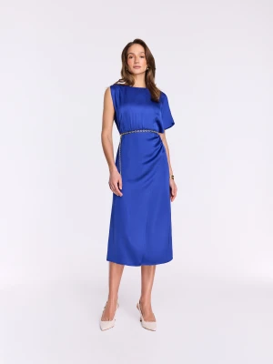 Satynowa sukienka midi w kolorze chabrowym TARANKO