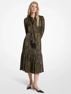 Satynowa sukienka midi z wiązaniem przy szyi z wzorem paisley Michael Kors