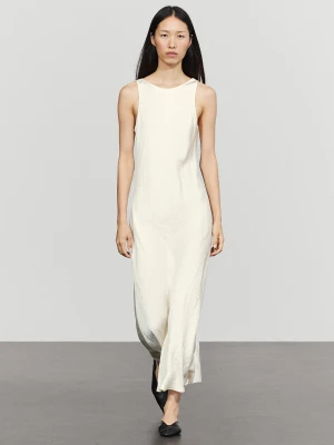 Satynowa Sukienka Średniej Długości - Piaskowy - Massimo Dutti - Female