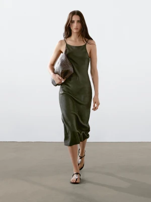 Satynowa Sukienka Z Dekoltem Halter - Zielony - - Massimo Dutti - Kobieta
