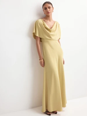 Satynowa sukienka z drapowanym dekoltem beżowy - Kobieta - - MANGO