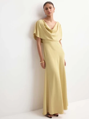 Satynowa sukienka z drapowanym dekoltem beżowy - Kobieta - - MANGO