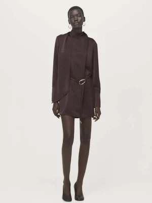 Satynowa sukienka z szalem brązowy - Kobieta - - MANGO