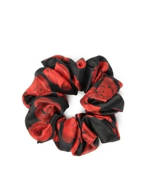 Satynowe czarne scrunchie w czerwone róże Kazar