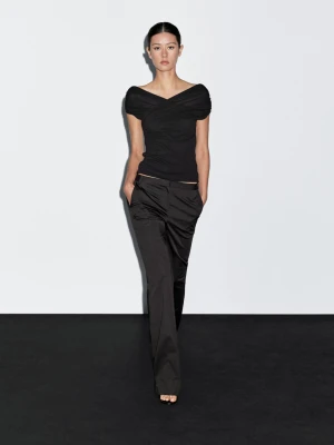 Satynowe Rozszerzane Spodnie - Czarny - - Massimo Dutti - Kobieta