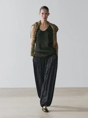 Satynowe Spodnie Balloon - Ciemnoniebieski - - Massimo Dutti - Kobieta