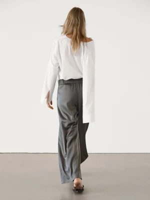 Satynowe Spodnie O Kroju Wide Leg - Ołowiany - - Massimo Dutti - Kobieta