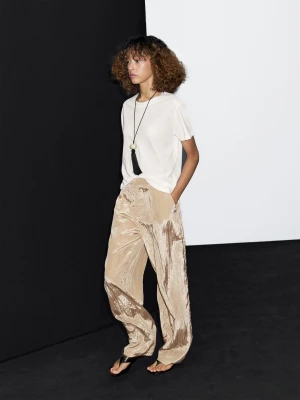 Satynowe Spodnie Z Fakturą - Szmpan - - Massimo Dutti - Kobieta