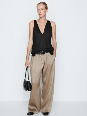 Satynowy Spodnie Z Plisami I Gumką – Studio - Popielaty - Massimo Dutti - Female