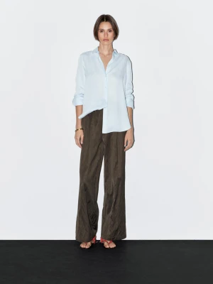 Satynowe Spodnie Z Szerokimi Nogawkami - Czekoladowy - - Massimo Dutti - Female