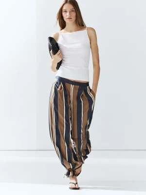 Satynowe Spodnie Z Wiązanym Dołem - Szary Antracytowy - Massimo Dutti - Female