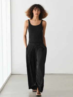 Satynowe Spodnie Z Zakładkami - Czarny - - Massimo Dutti - Kobieta