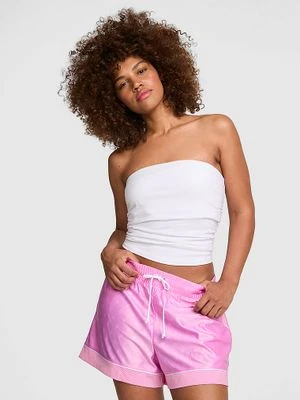 Satynowe szorty o pudełkowym kroju Victoria's Secret Różowy