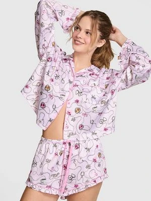Satynowy komplet piżamowy: bluzka z długim rękawem i szorty Victoria's Secret