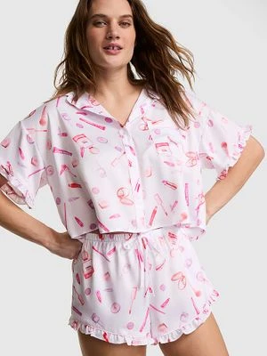 Satynowy komplet piżamowy GRWPINK: koszula z krótkim rękawem i szorty Victoria's Secret