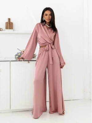 Satynowy komplet z szerokimi spodniami TAITHI - brudny róż  magmac 