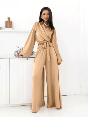 Satynowy komplet z szerokimi spodniami TAITHI - złoty  magmac 
